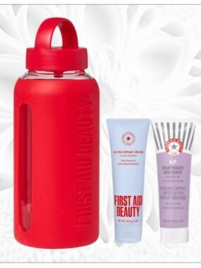 First Aid Beauty Set - Bottle, Body Scrub, & Ultra Repair Cream - new
